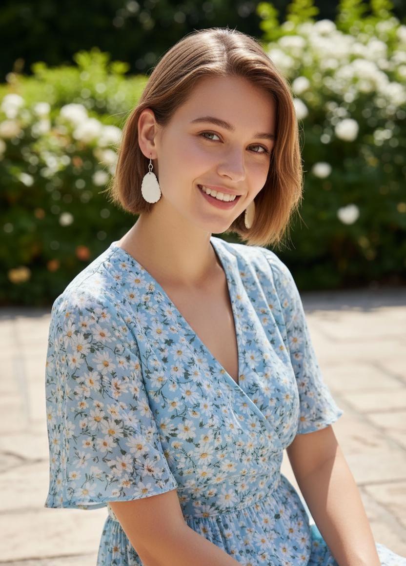 White oval earrings.