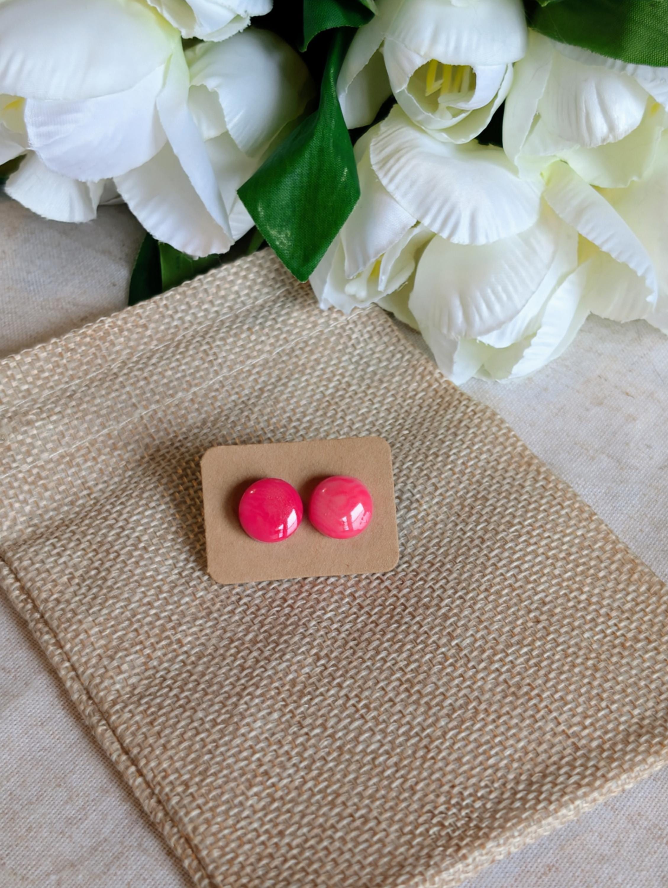 Small Pink Tagua Nut Stud Earrings.