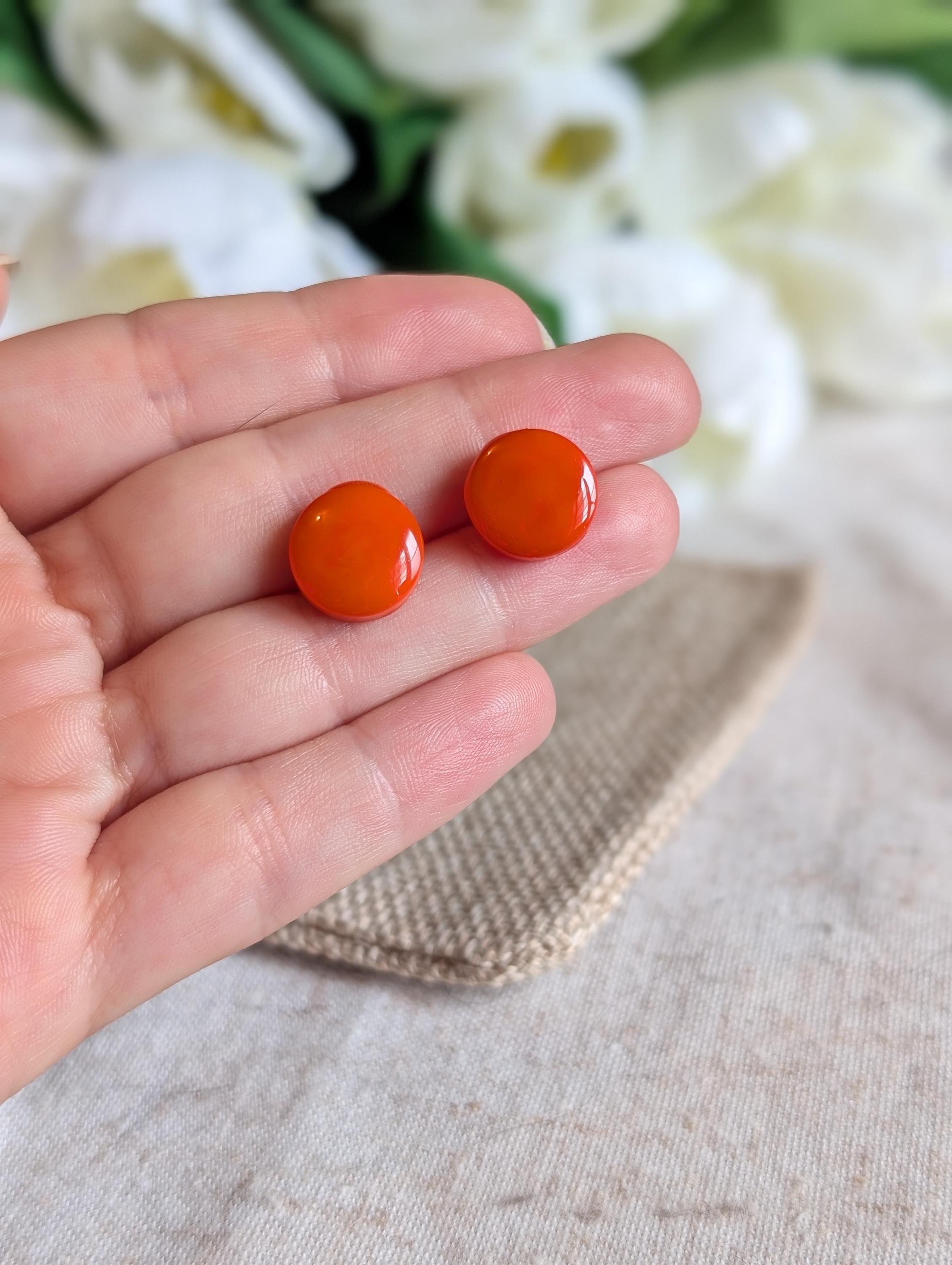 Orange Tagua Nut Stud Earrings.