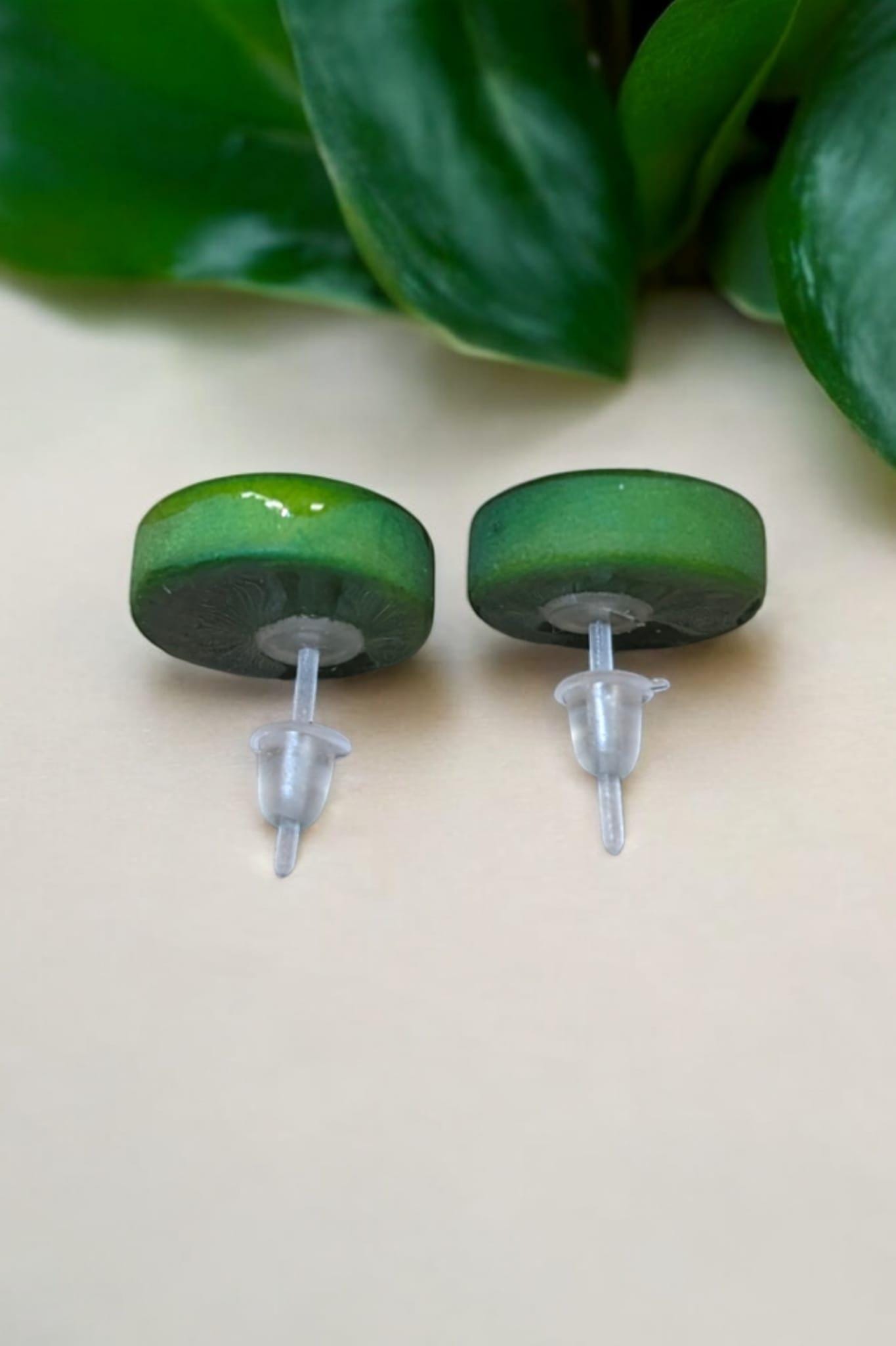 Green Tagua Nut Stud Earrings.