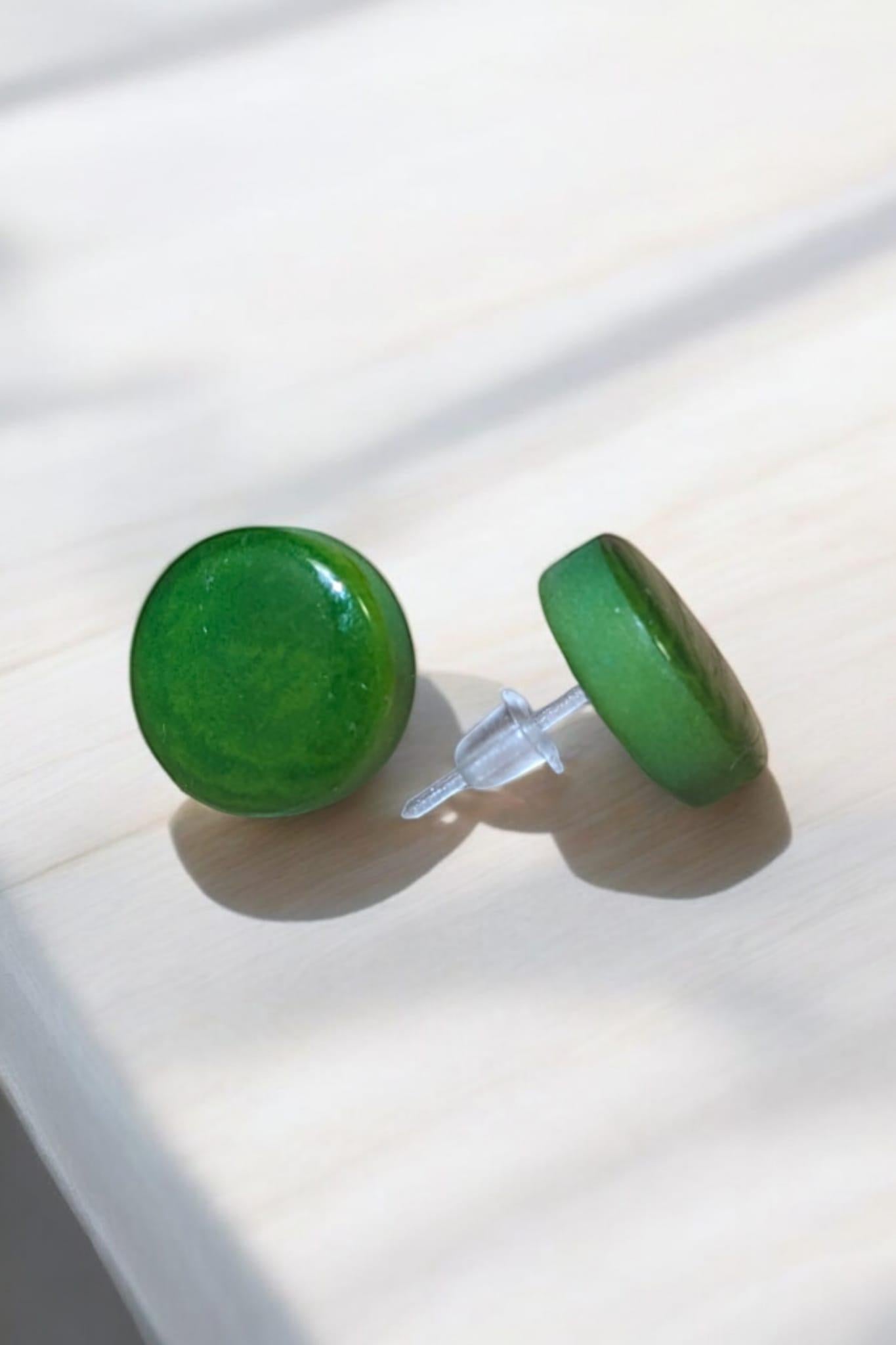 Green Tagua Nut Stud Earrings.