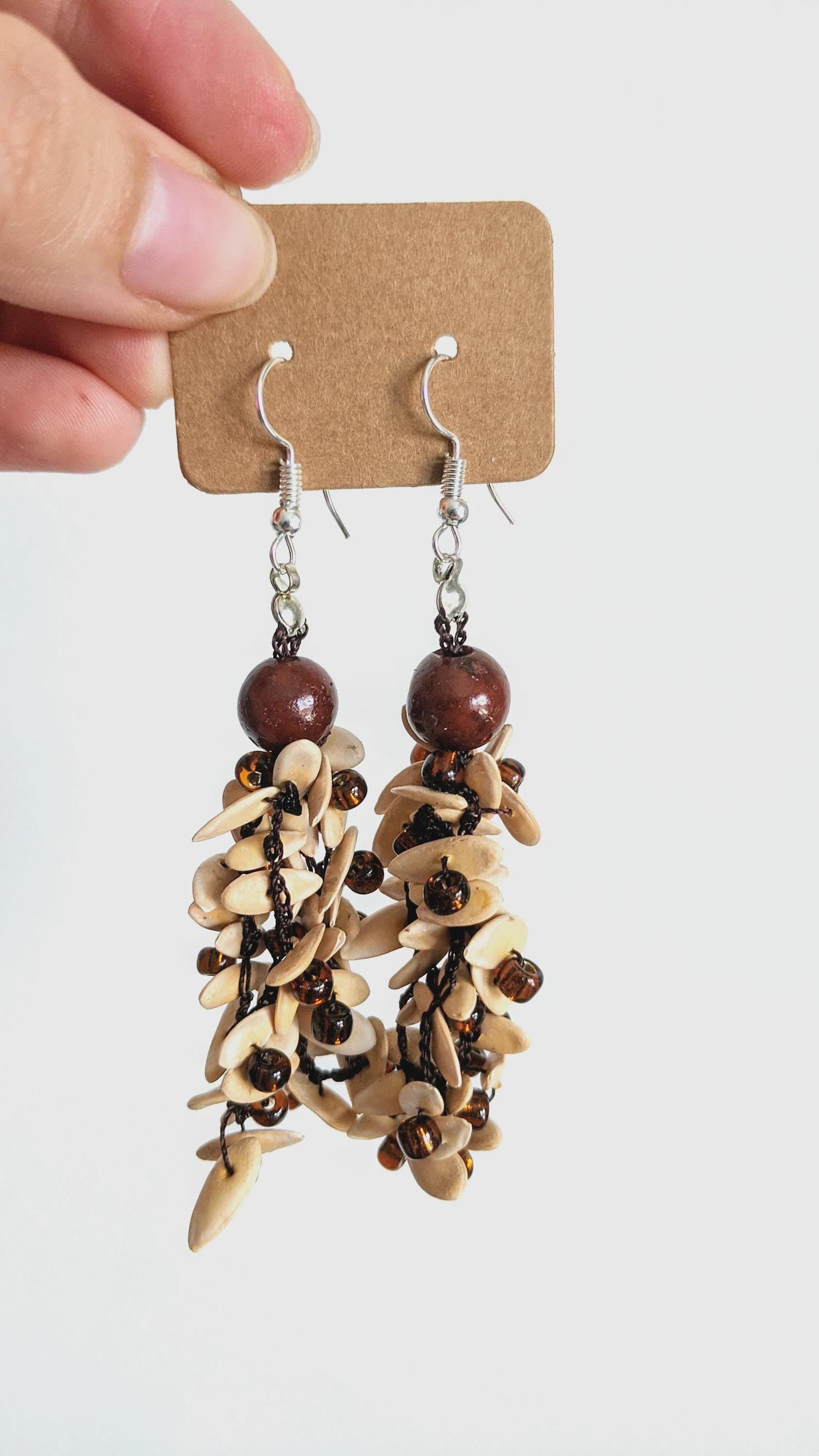 Crochet earrings, Lightweight Natural Seed Earrings.