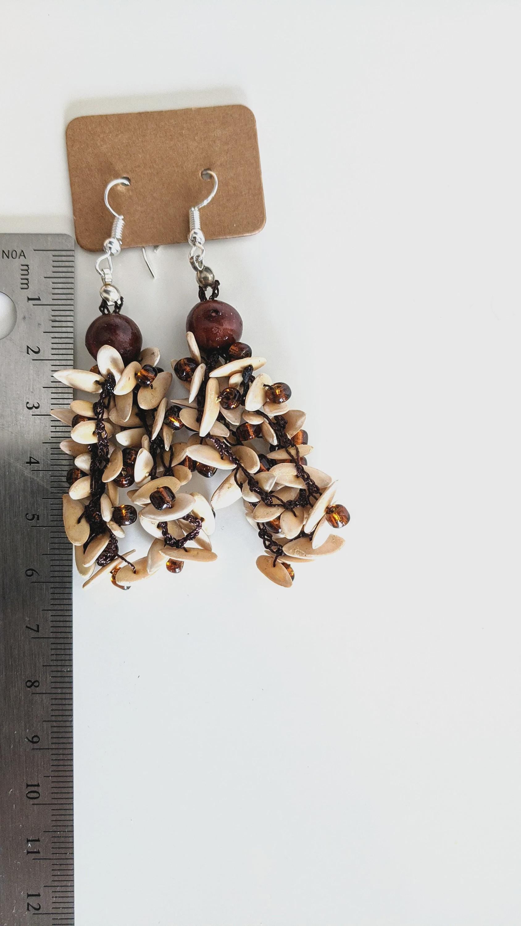 Crochet earrings, Lightweight Natural Seed Earrings.