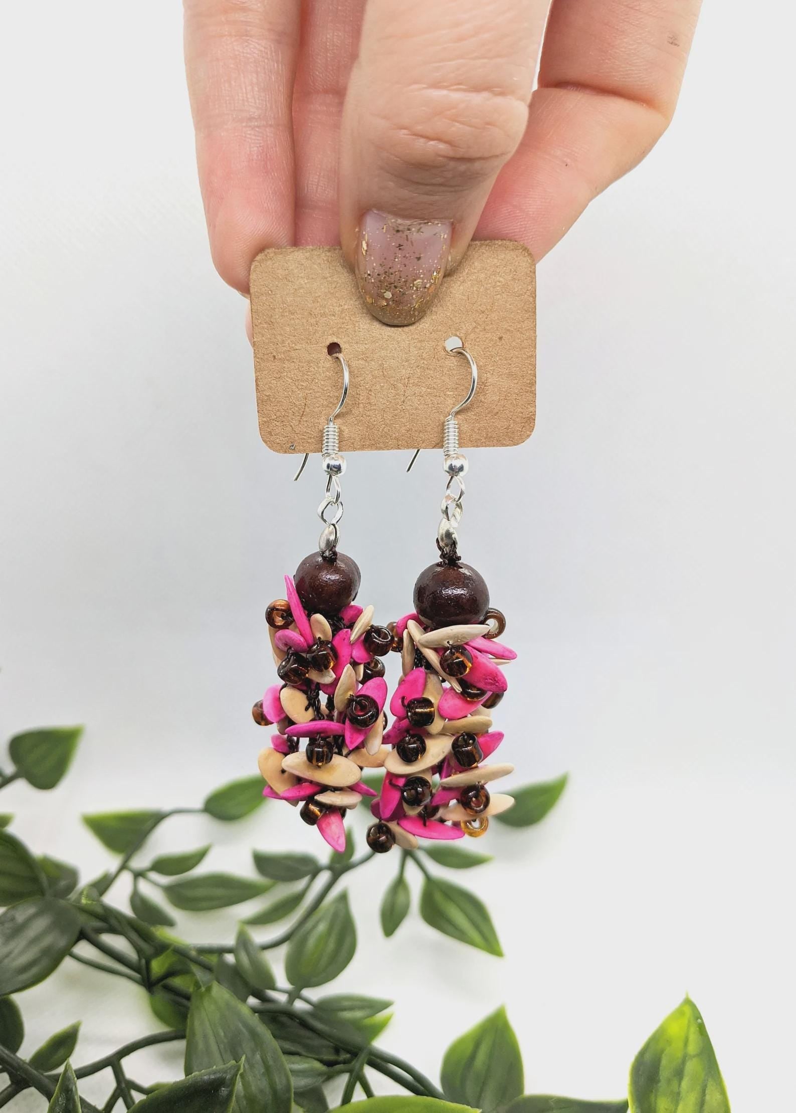 Crochet earrings, Lightweight Natural Seed Earrings.