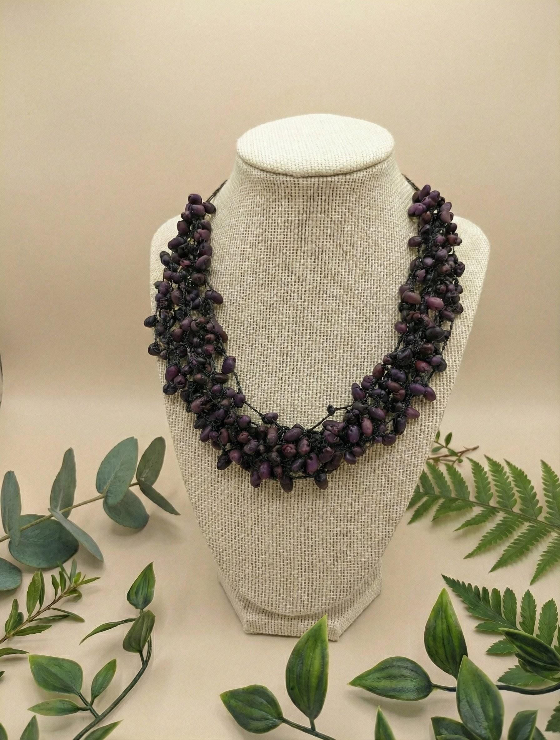 Seed Beaded Cluster Statement Necklace.