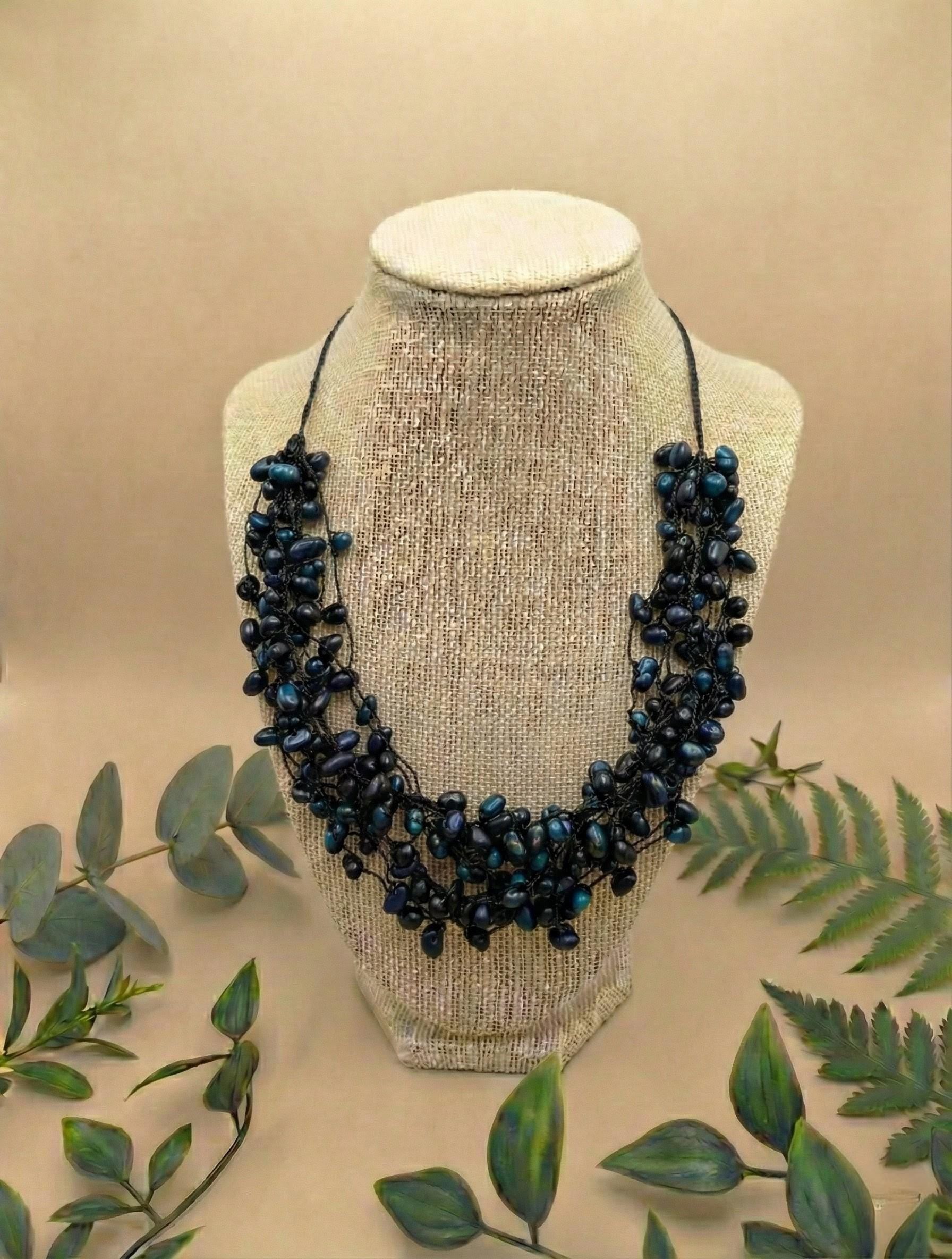 Seed Beaded Cluster Statement Necklace.