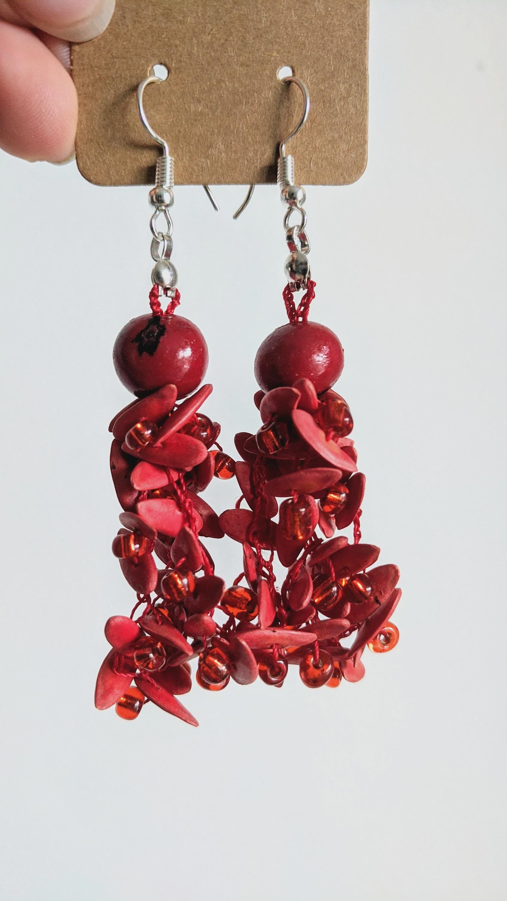 Crochet earrings, Lightweight Natural Seed Earrings.