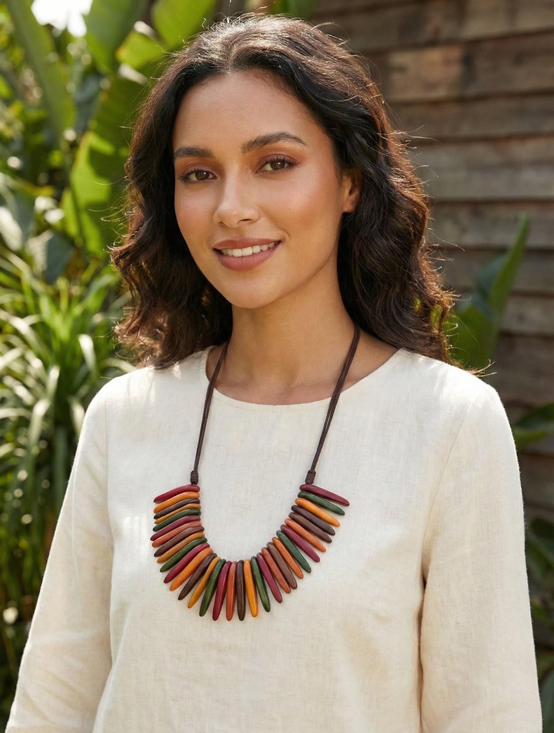 Modern Spike Handmade Tagua Nut Necklace.