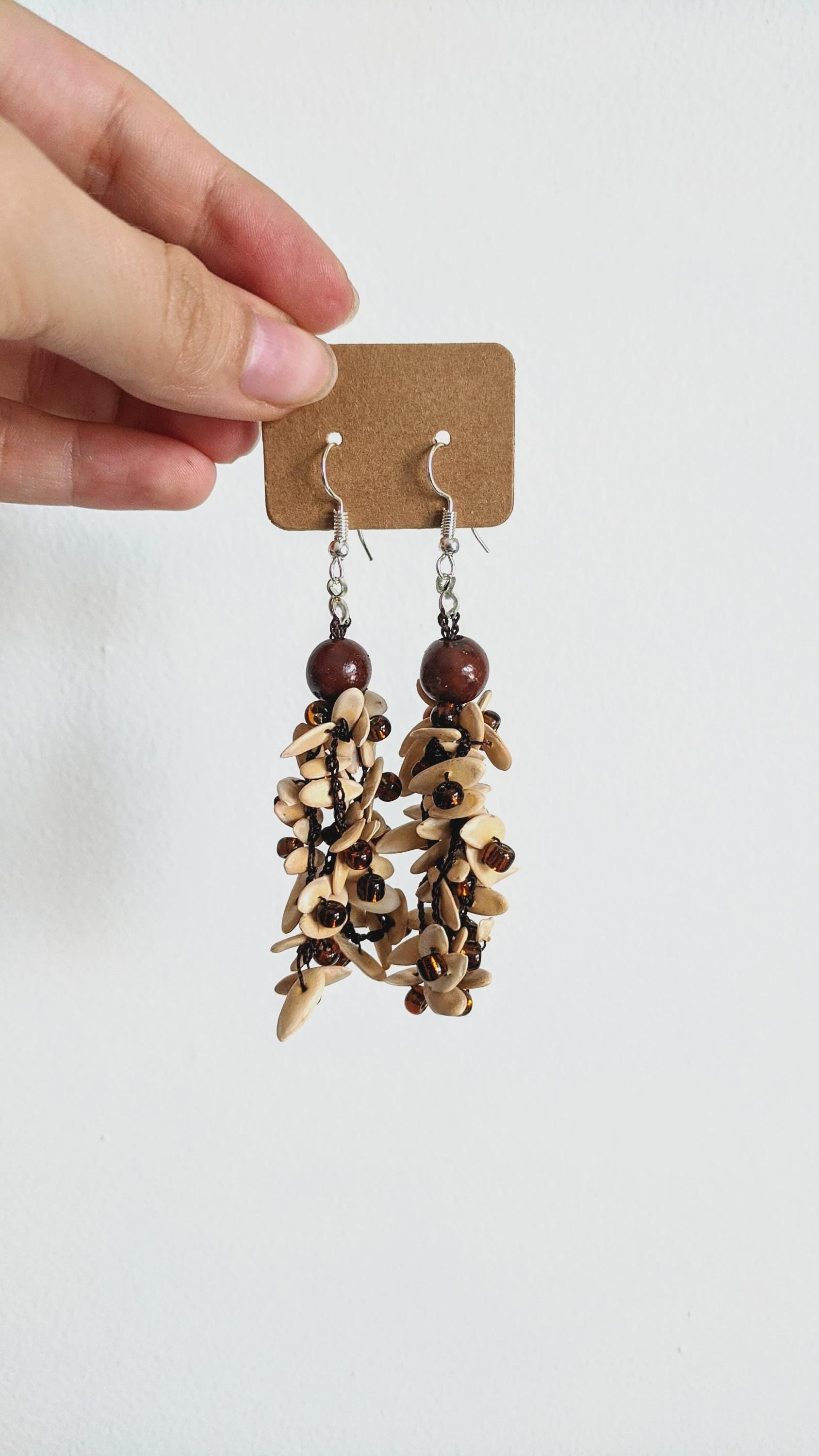 Crochet earrings, Lightweight Natural Seed Earrings.