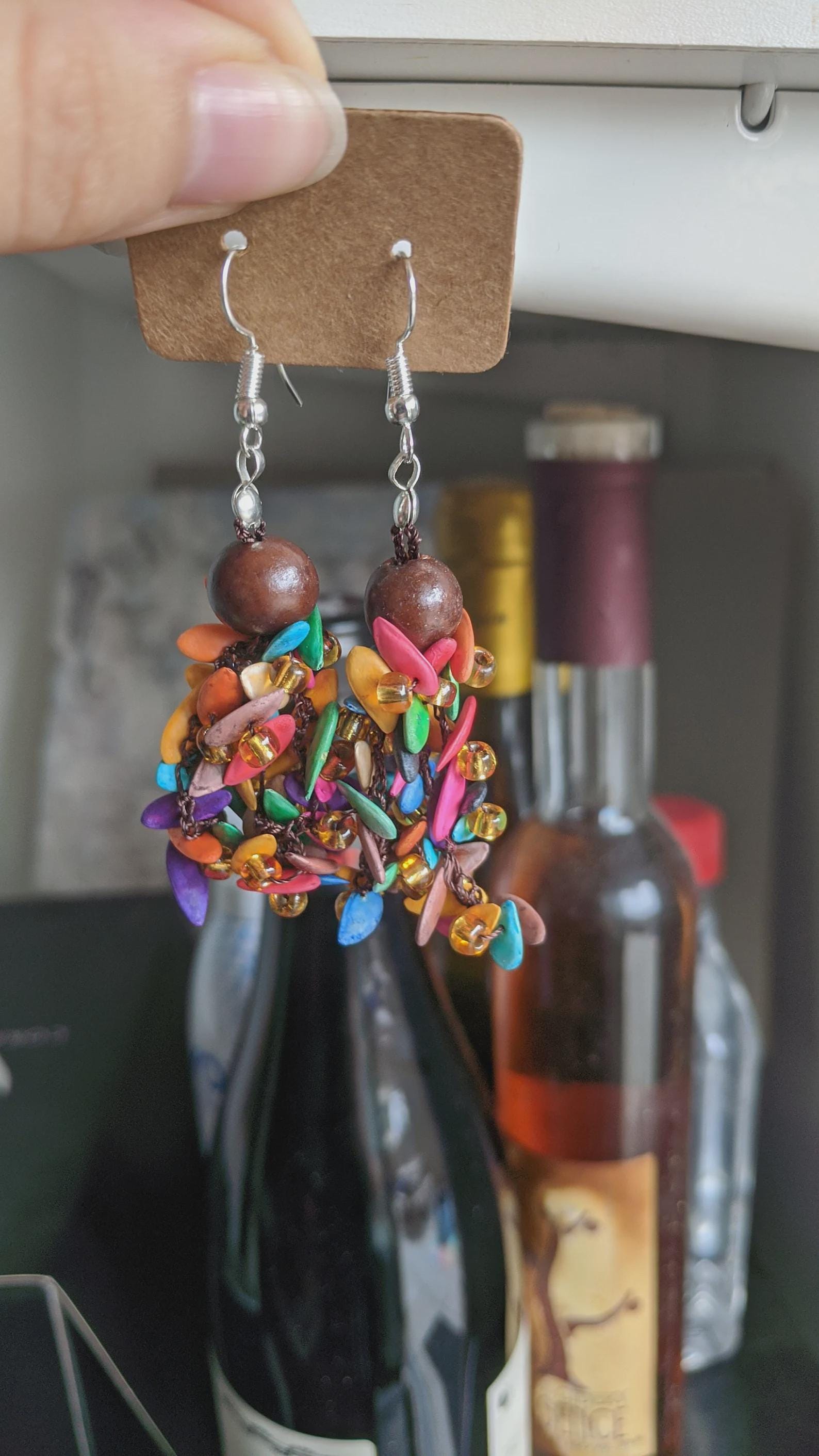 Crochet earrings, Lightweight Natural Seed Earrings.