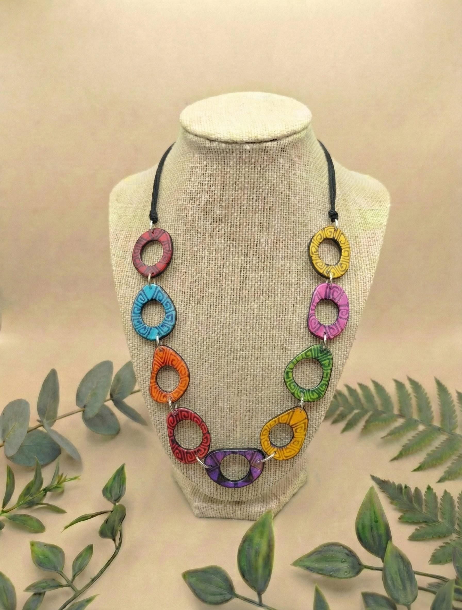 Colorful Tagua Nut Necklace.