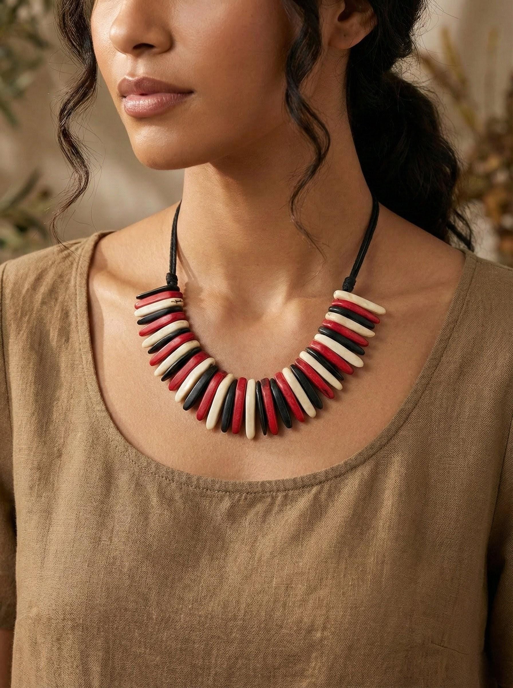Modern Spike Handmade Tagua Nut Necklace.