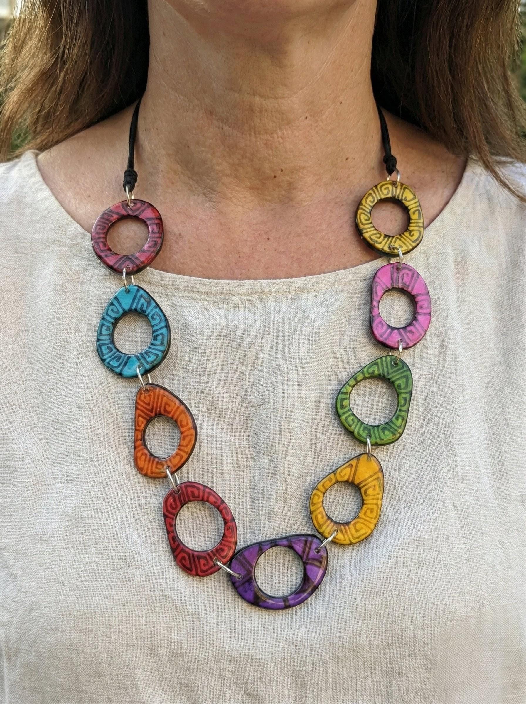 Colorful Tagua Nut Necklace.