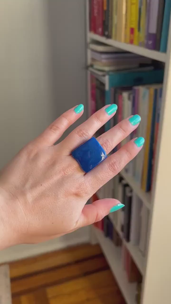 Chunky Navy Blue Tagua Nut Ring.