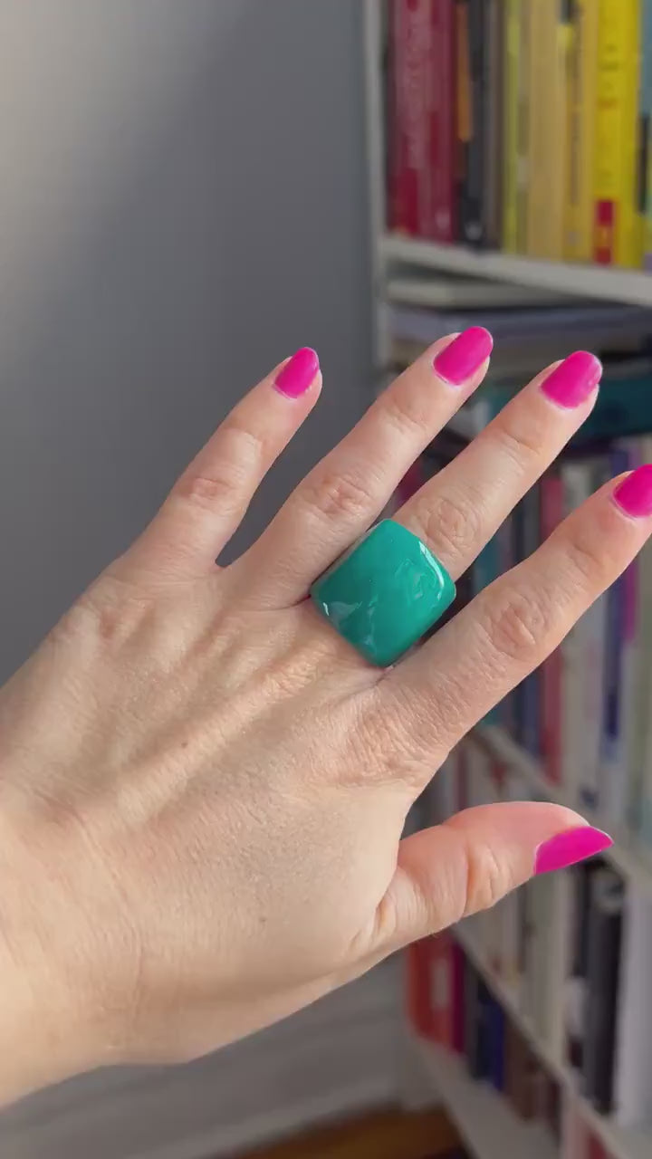 Teal Tagua Nut Statement Ring.