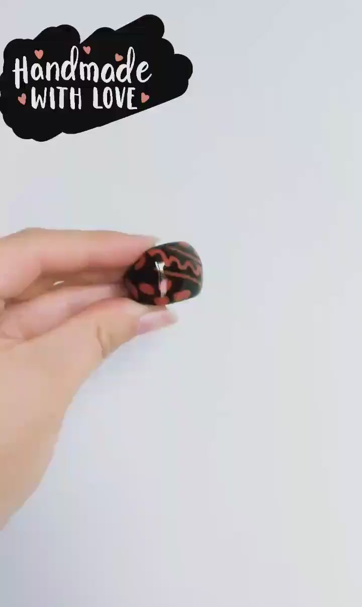 Hand painted tagua nut statement ring. One of a kind chunky ring, geometric jewelry sustainable vegan eco friendly ring