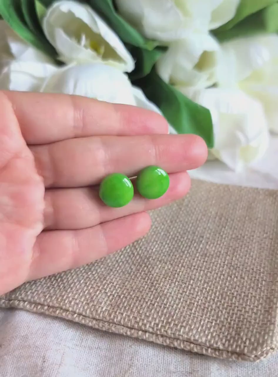Green Tagua Nut Stud Earrings.