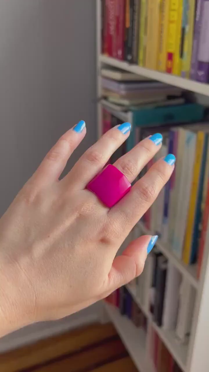 Fuchsia Tagua Nut Ring: Bold Artisan Boho Jewelry.