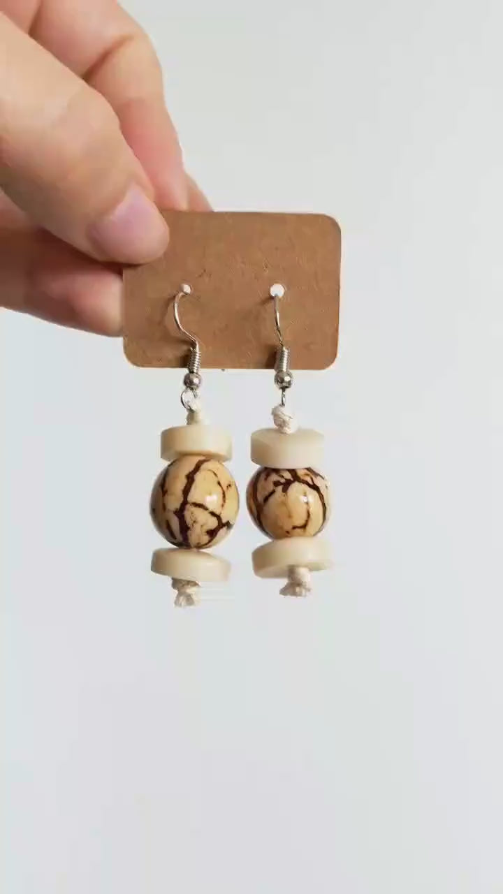 Tagua Nut and Acai Seeds Earrings.