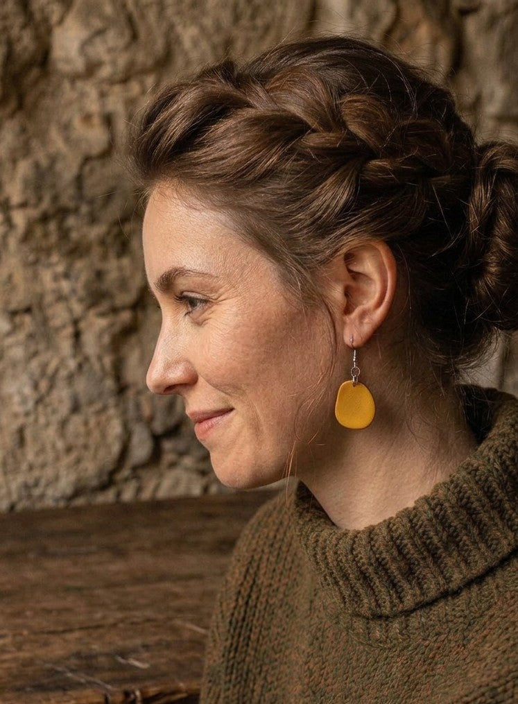 Folk style yellow earrings.